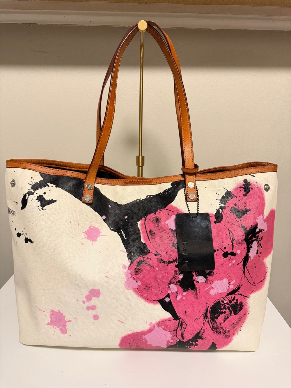L.A.M.B. by Gwen Stefani Cherry Blossom Tote Leather Trim Designer Bag
